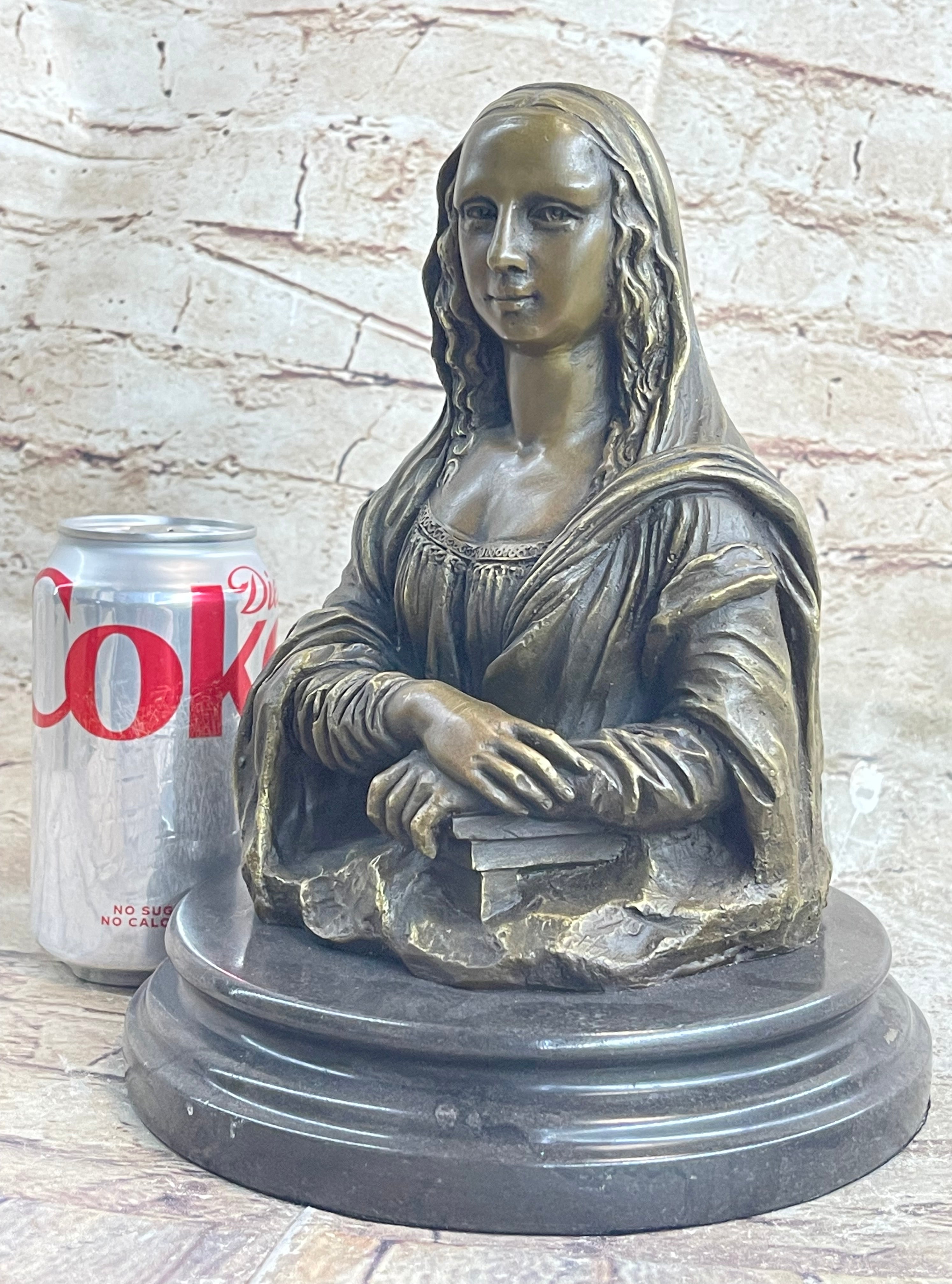 Mona Lisa Bronze Metal Sculpture by Valli on Marble Base