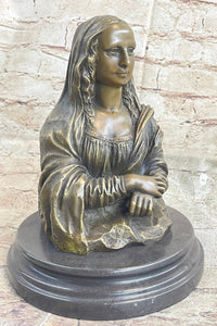Mona Lisa Bronze Metal Sculpture by Valli on Marble Base
