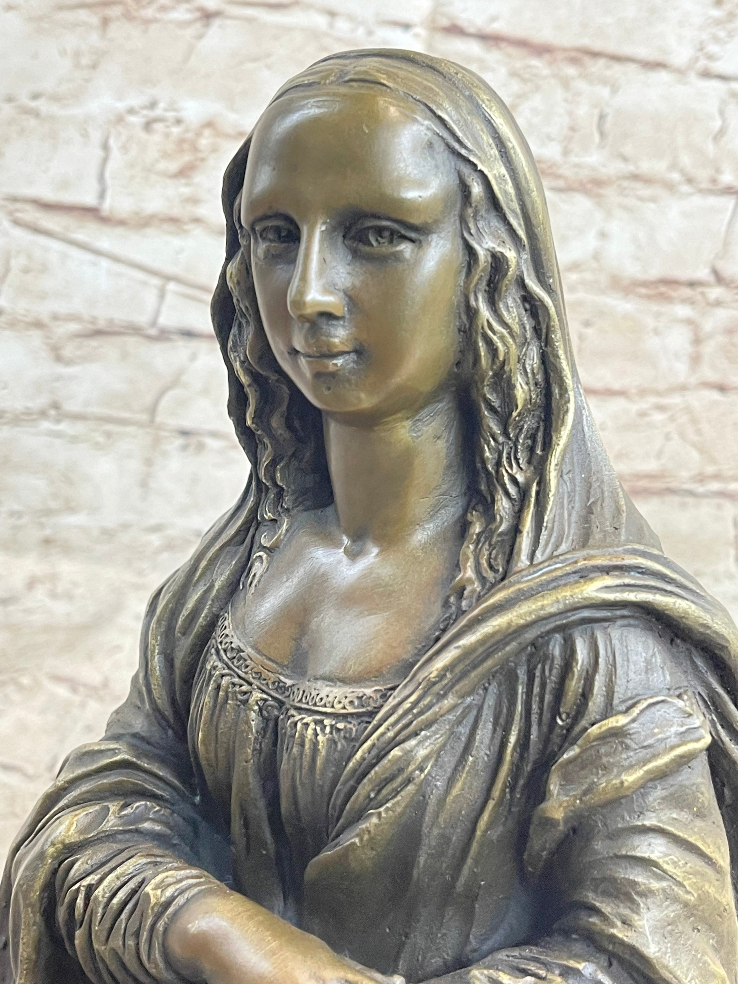 Mona Lisa Bronze Metal Sculpture by Valli on Marble Base