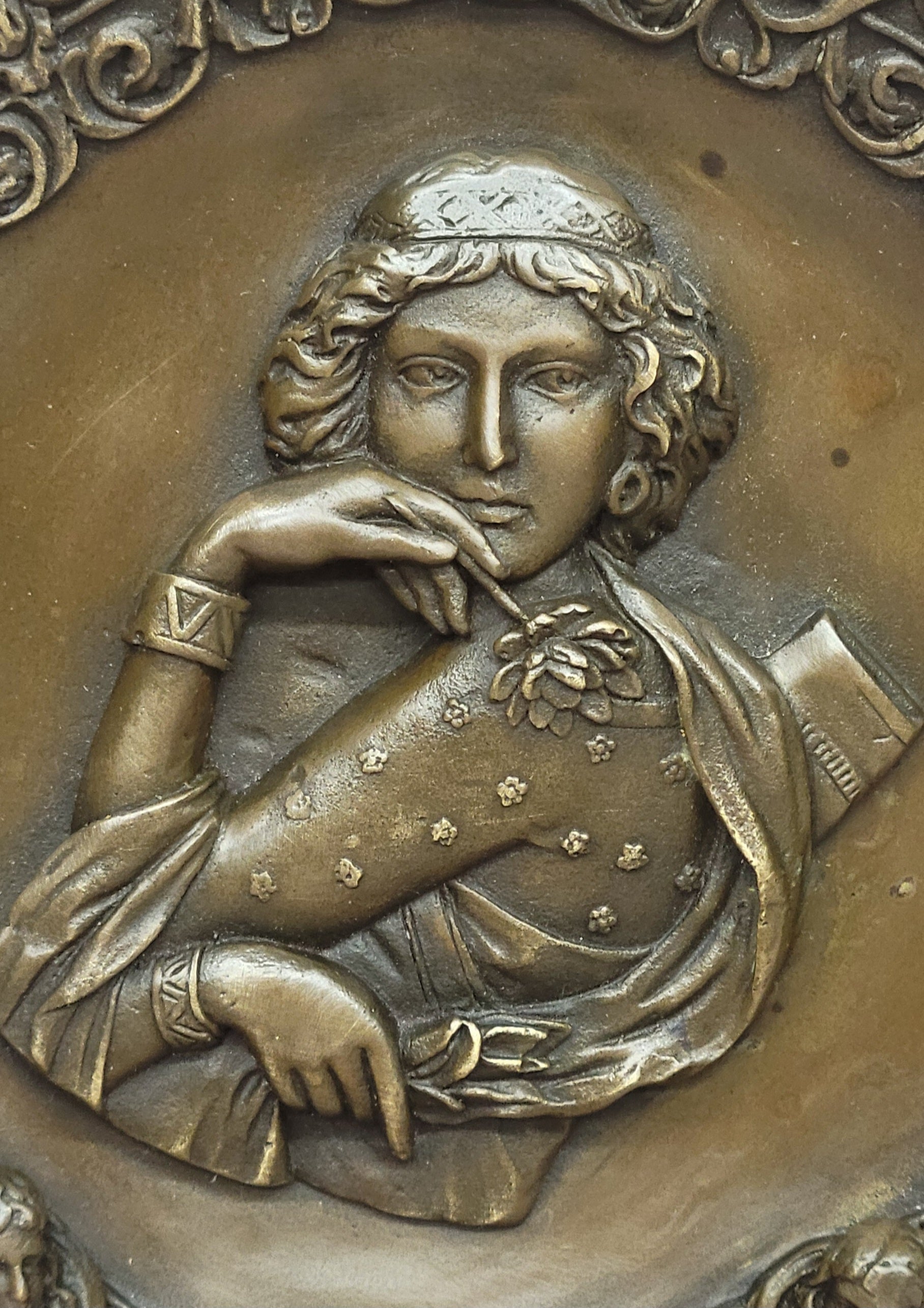 Signed Jean Patoue Blossom Girl Bronze Wall Sculpture