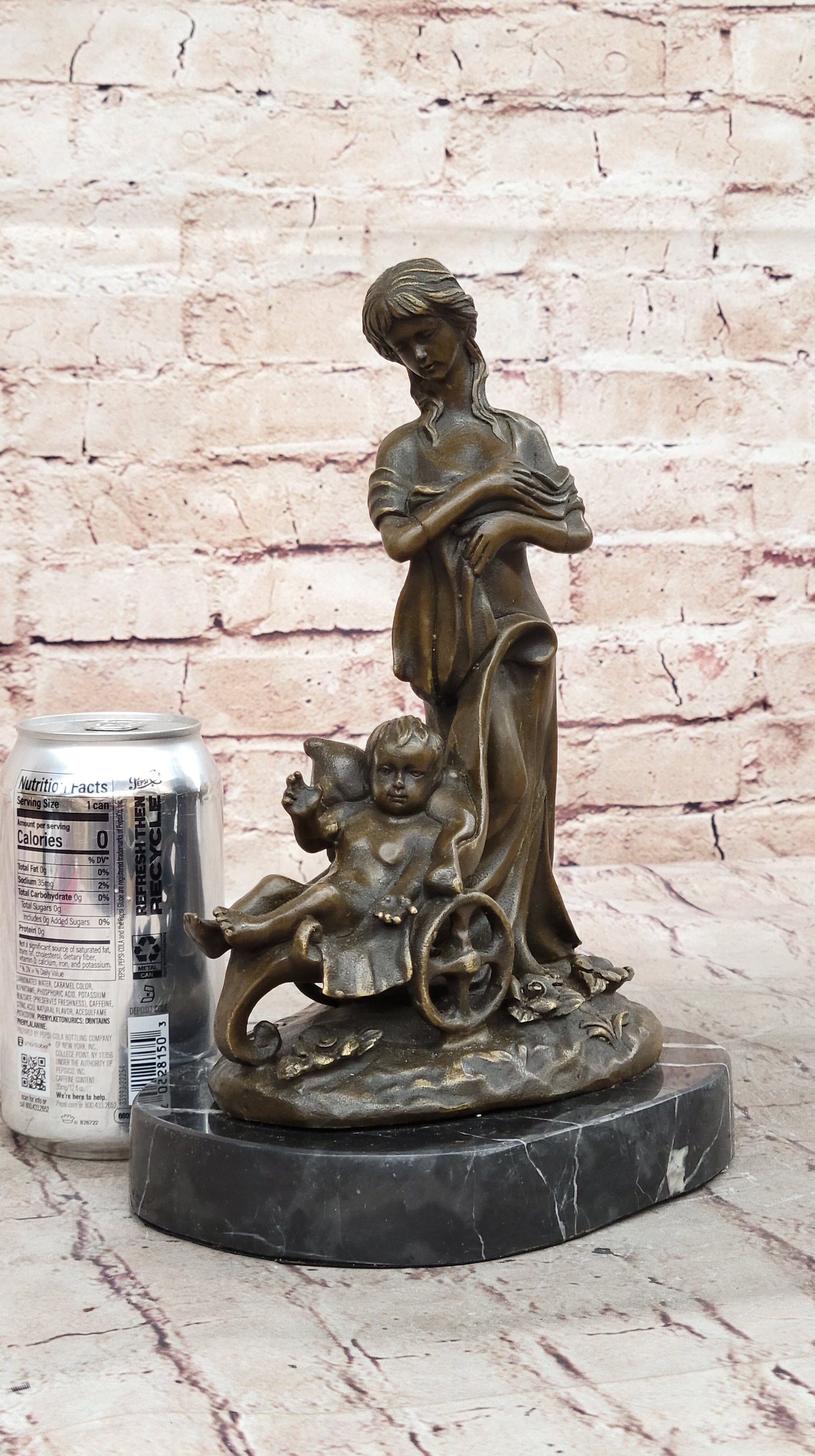 Mother & Child in Stroller - Bronze Sculpture by Milo