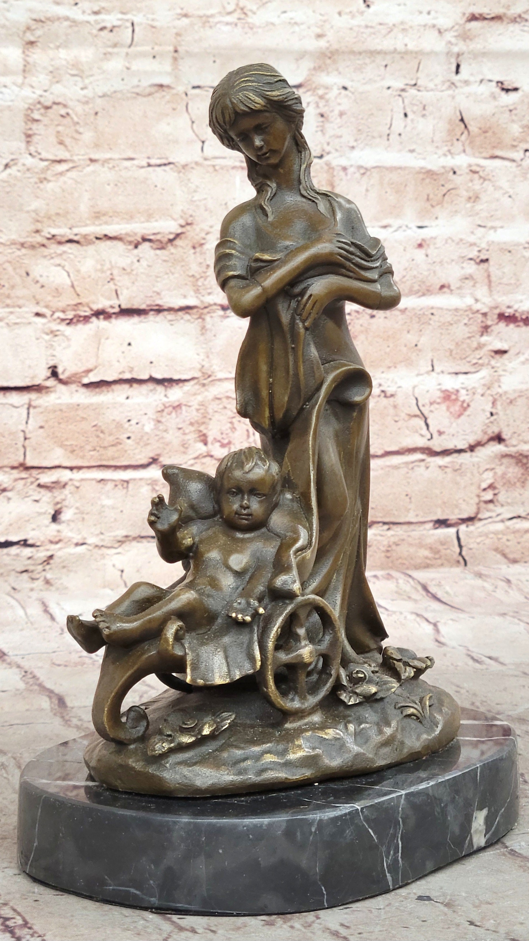 Mother & Child in Stroller - Bronze Sculpture by Milo