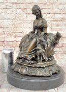 Bronze Sculpture of Victorian Lady with Dog A. Moreau