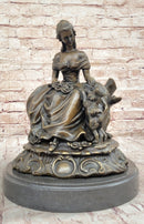 Bronze Sculpture of Victorian Lady with Dog A. Moreau