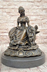 Bronze Sculpture of Victorian Lady with Dog A. Moreau