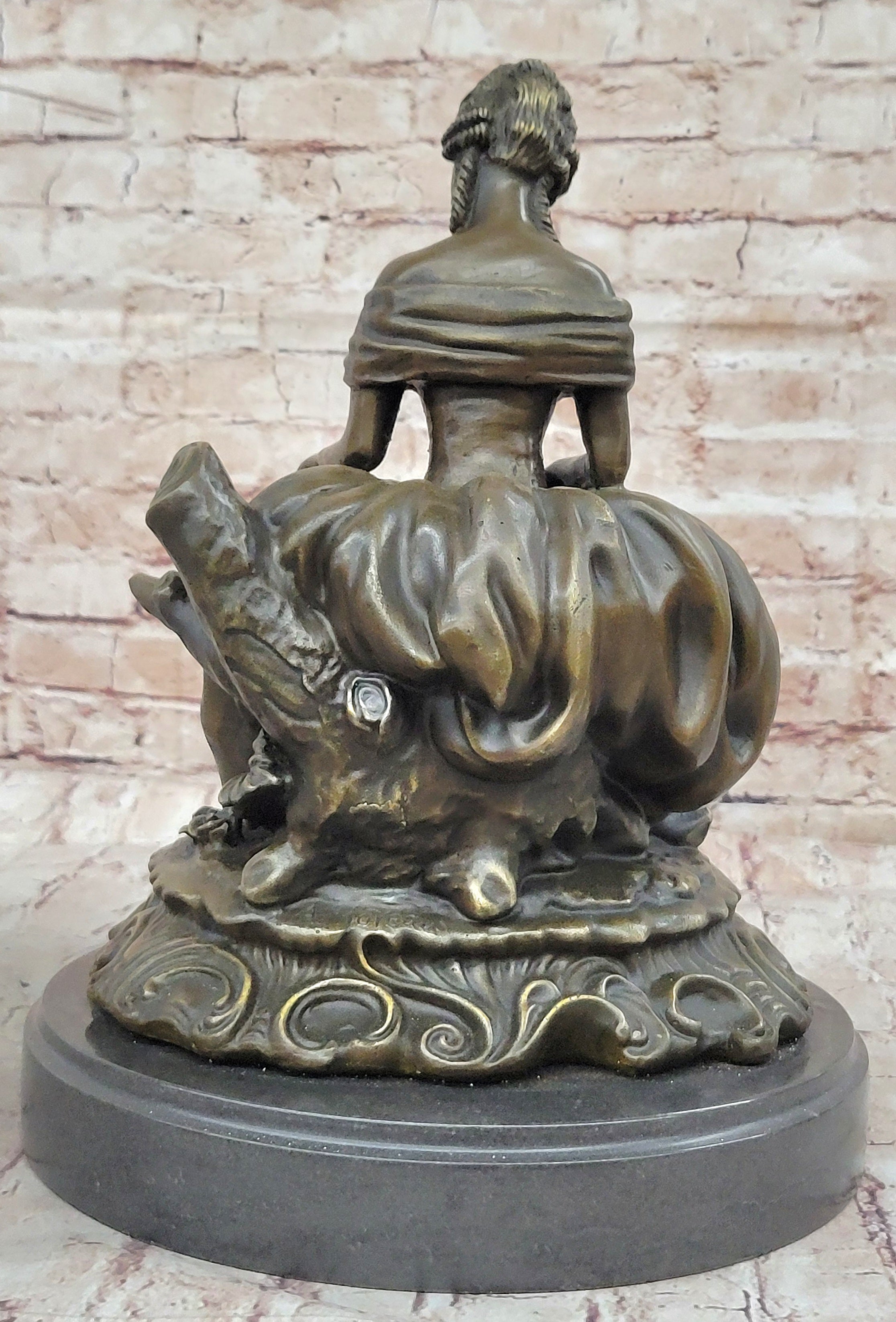 Bronze Sculpture of Victorian Lady with Dog A. Moreau