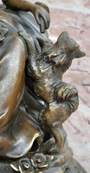 Bronze Sculpture of Victorian Lady with Dog A. Moreau