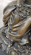 Bronze Sculpture of Victorian Lady with Dog A. Moreau