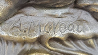 Bronze Sculpture of Victorian Lady with Dog A. Moreau
