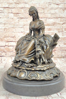 Bronze Sculpture of Victorian Lady with Dog A. Moreau