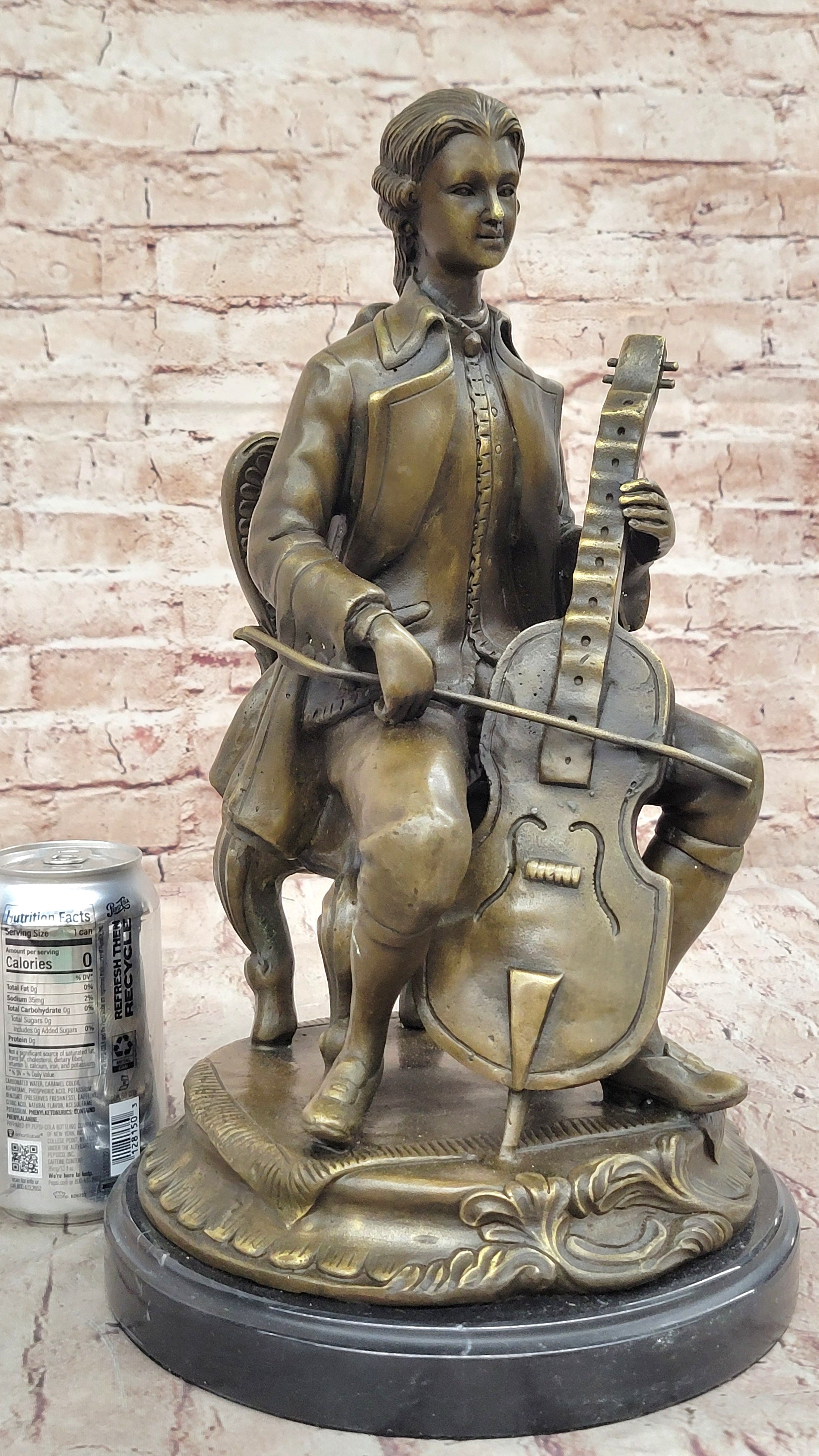 Large Man Playing Music Cello Player Bronze