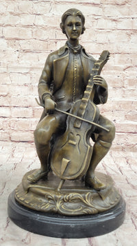 Large Man Playing Music Cello Player Bronze