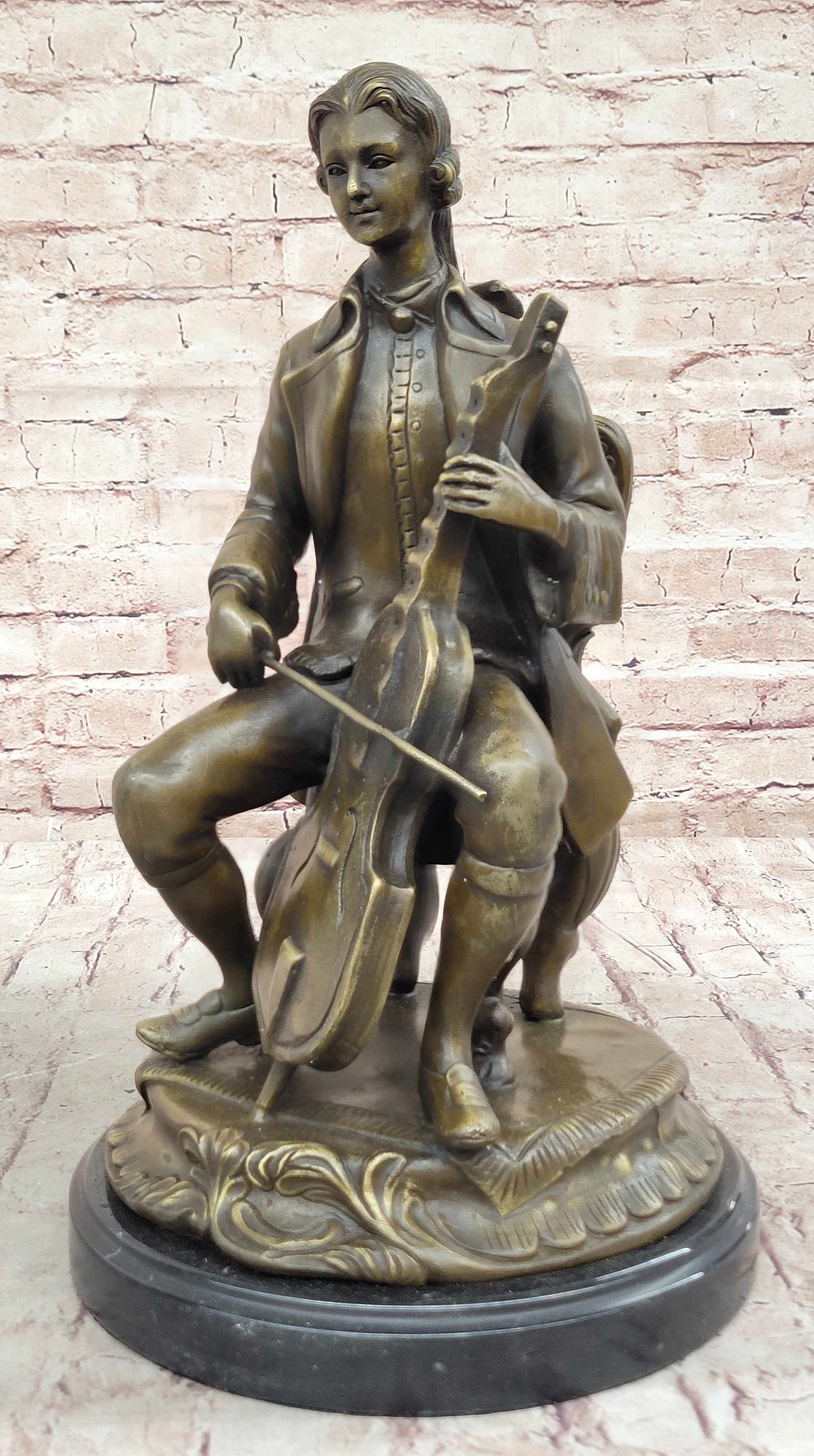 Large Man Playing Music Cello Player Bronze