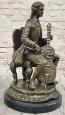 Large Man Playing Music Cello Player Bronze