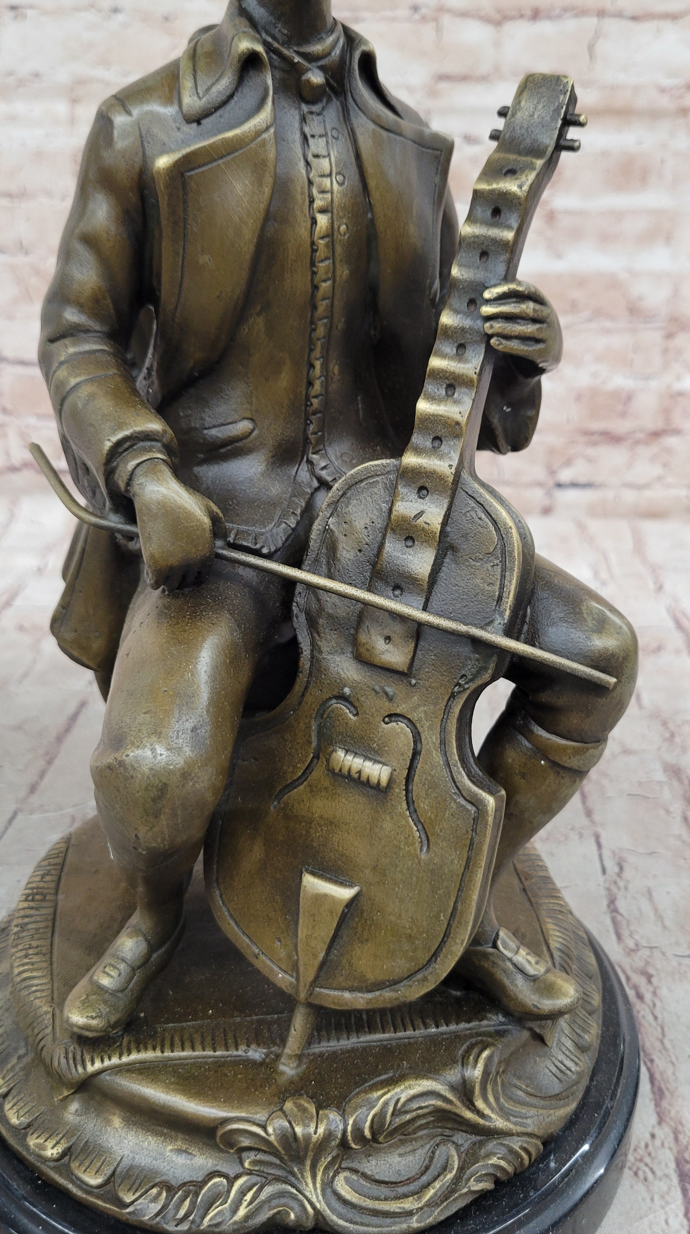 Large Man Playing Music Cello Player Bronze