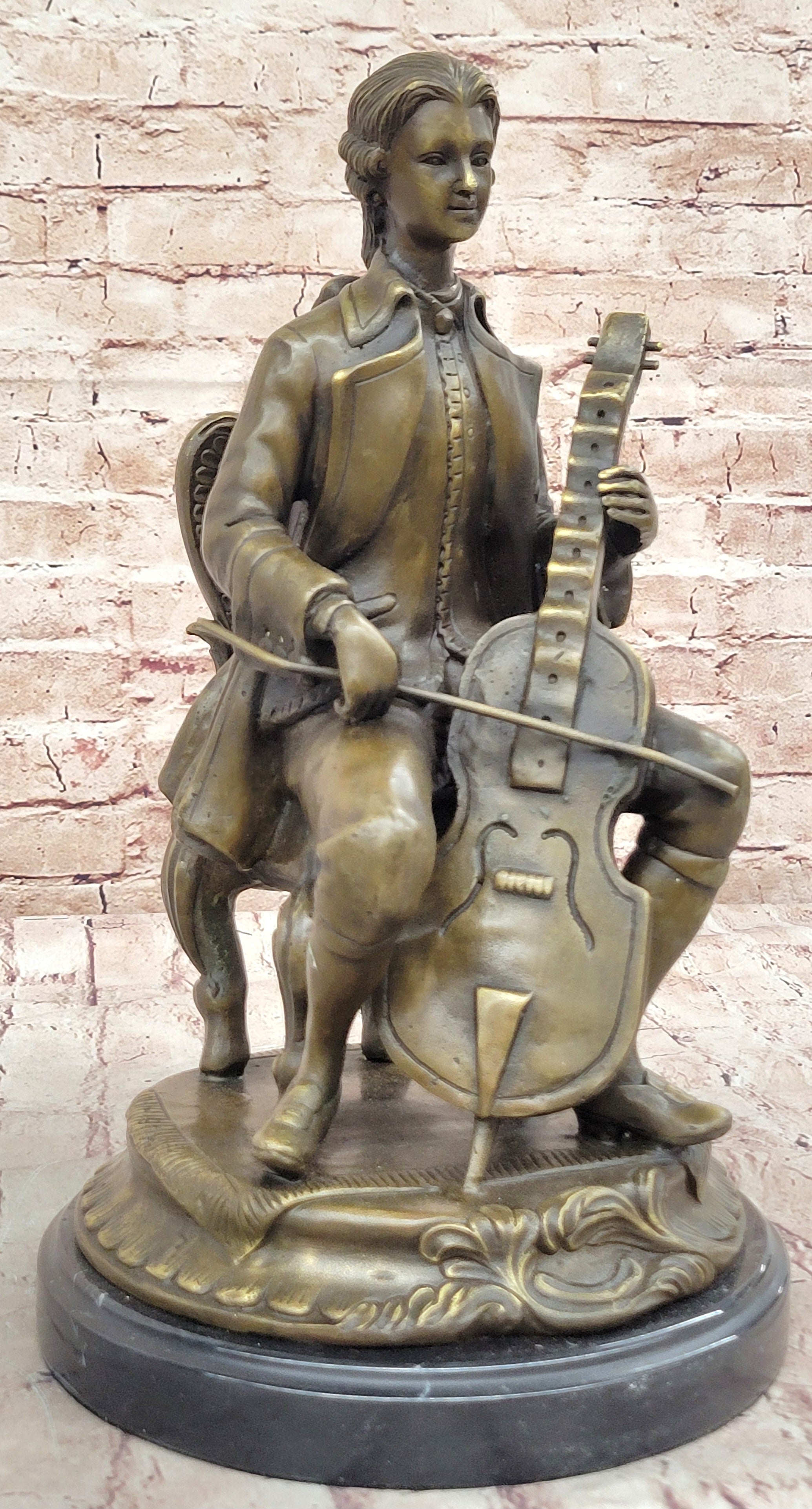 Large Man Playing Music Cello Player Bronze