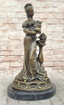 Victorian Edwardian Young Woman Holding Puppy - Bronze by Milo
