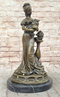 Victorian Edwardian Young Woman Holding Puppy - Bronze by Milo