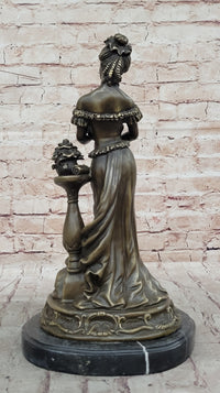 Victorian Edwardian Young Woman Holding Puppy - Bronze by Milo