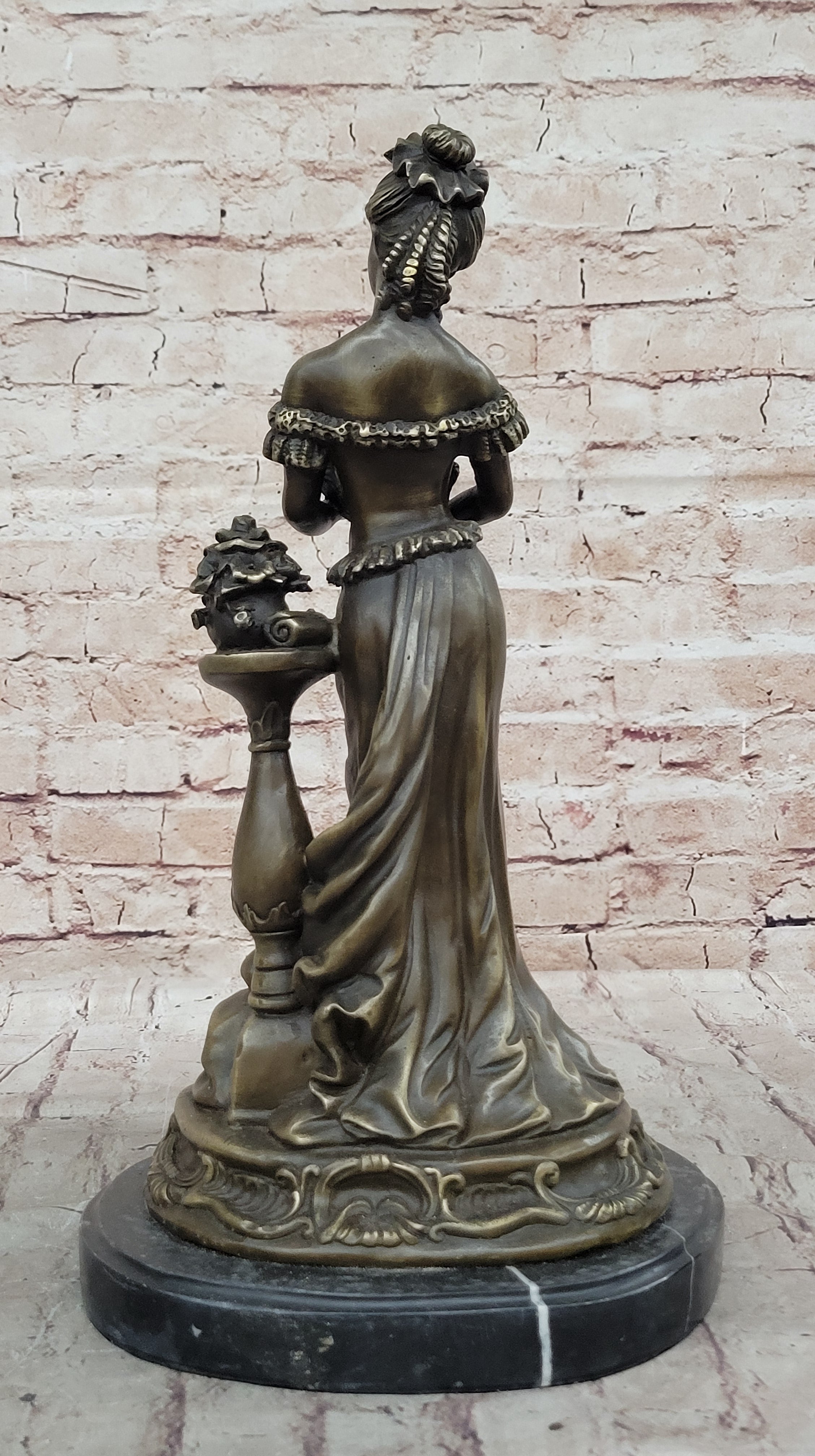 Victorian Edwardian Young Woman Holding Puppy - Bronze by Milo