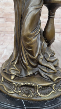 Victorian Edwardian Young Woman Holding Puppy - Bronze by Milo
