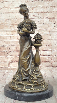 Victorian Edwardian Young Woman Holding Puppy - Bronze by Milo