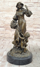 Young Woman w/ Flower Basket & Winged Cherub - Bronze by Milo