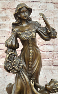 Young Woman w/ Flower Basket & Winged Cherub - Bronze by Milo