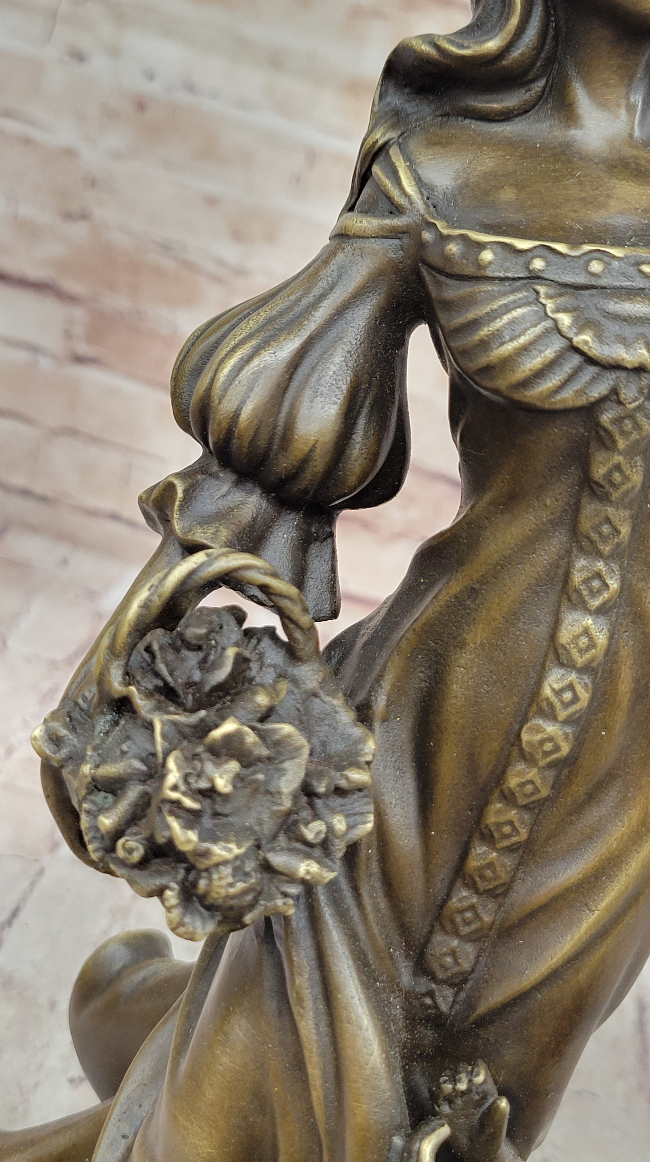 Young Woman w/ Flower Basket & Winged Cherub - Bronze by Milo