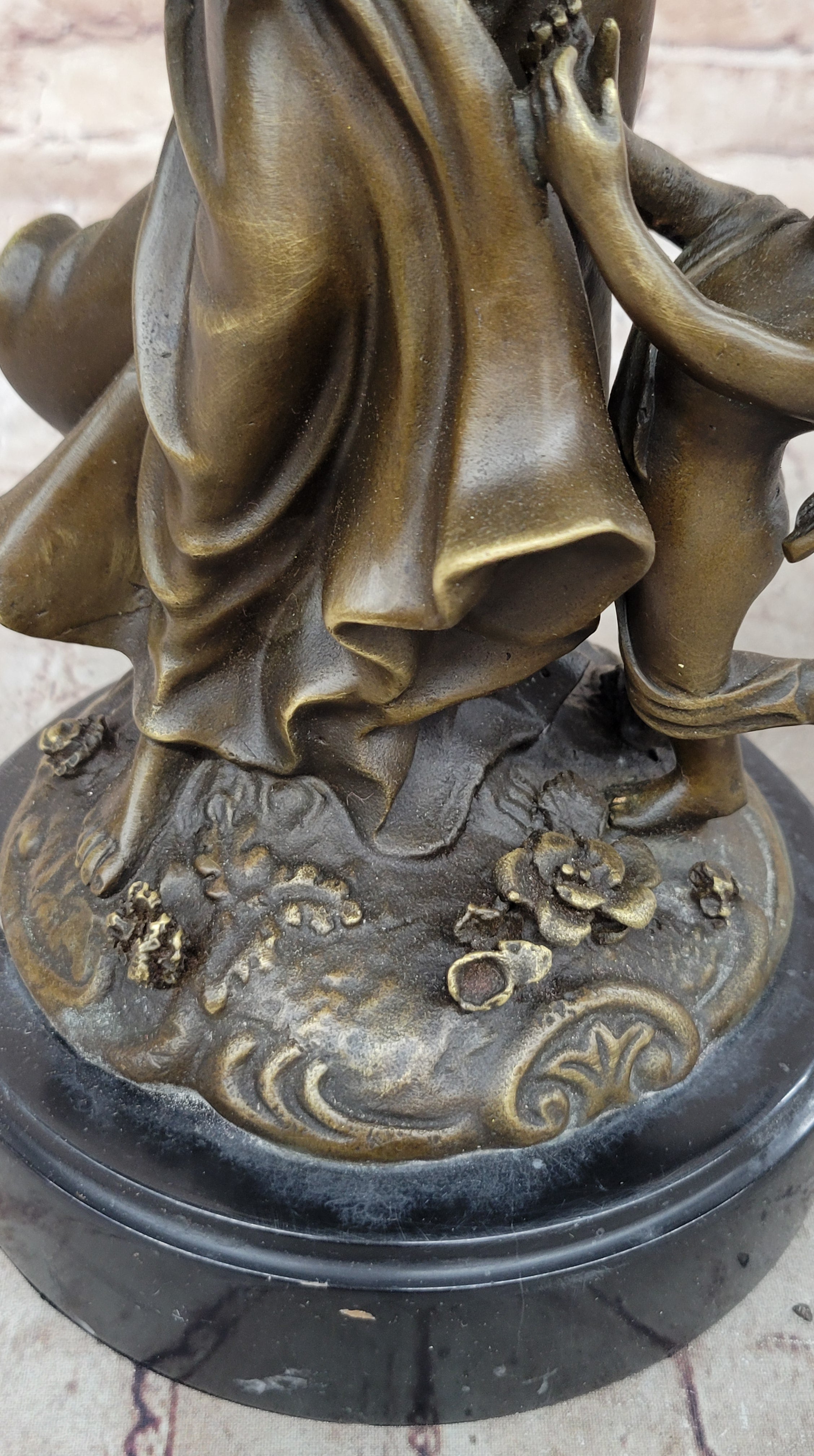 Young Woman w/ Flower Basket & Winged Cherub - Bronze by Milo