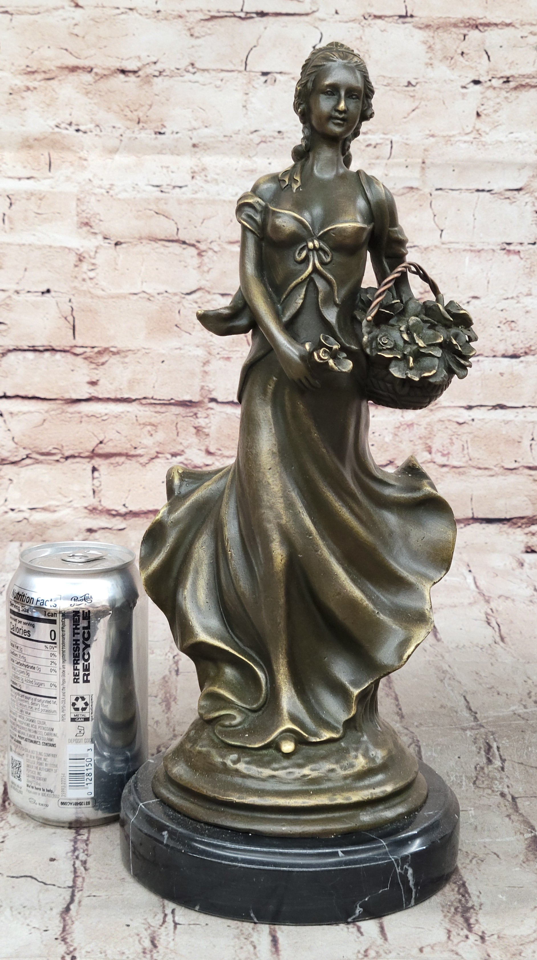 Young Woman Carrying Basket of Flowers - Bronze Sculpture by Milo