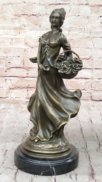 Young Woman Carrying Basket of Flowers - Bronze Sculpture by Milo