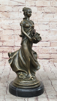 Young Woman Carrying Basket of Flowers - Bronze Sculpture by Milo