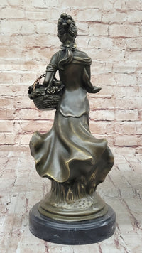 Young Woman Carrying Basket of Flowers - Bronze Sculpture by Milo