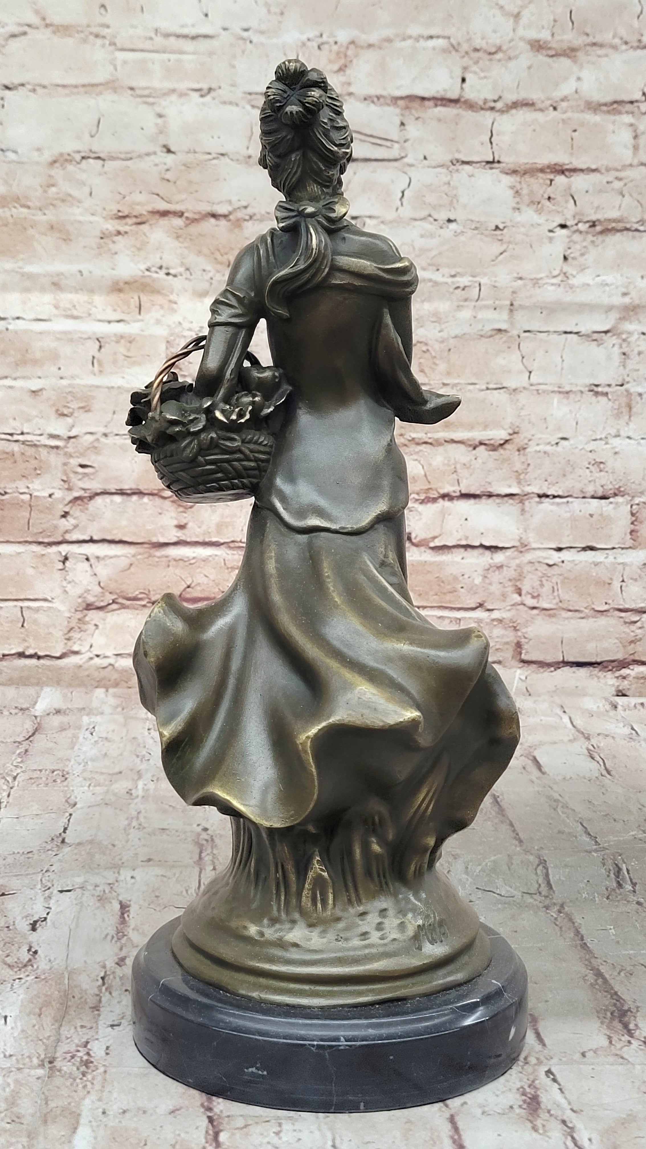 Young Woman Carrying Basket of Flowers - Bronze Sculpture by Milo