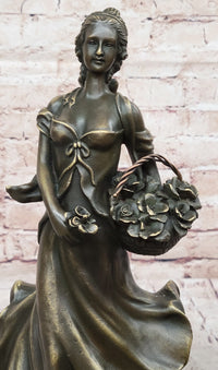 Young Woman Carrying Basket of Flowers - Bronze Sculpture by Milo