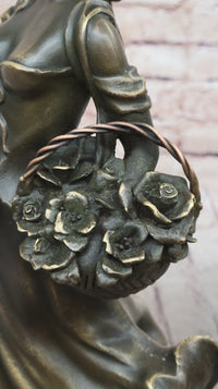 Young Woman Carrying Basket of Flowers - Bronze Sculpture by Milo