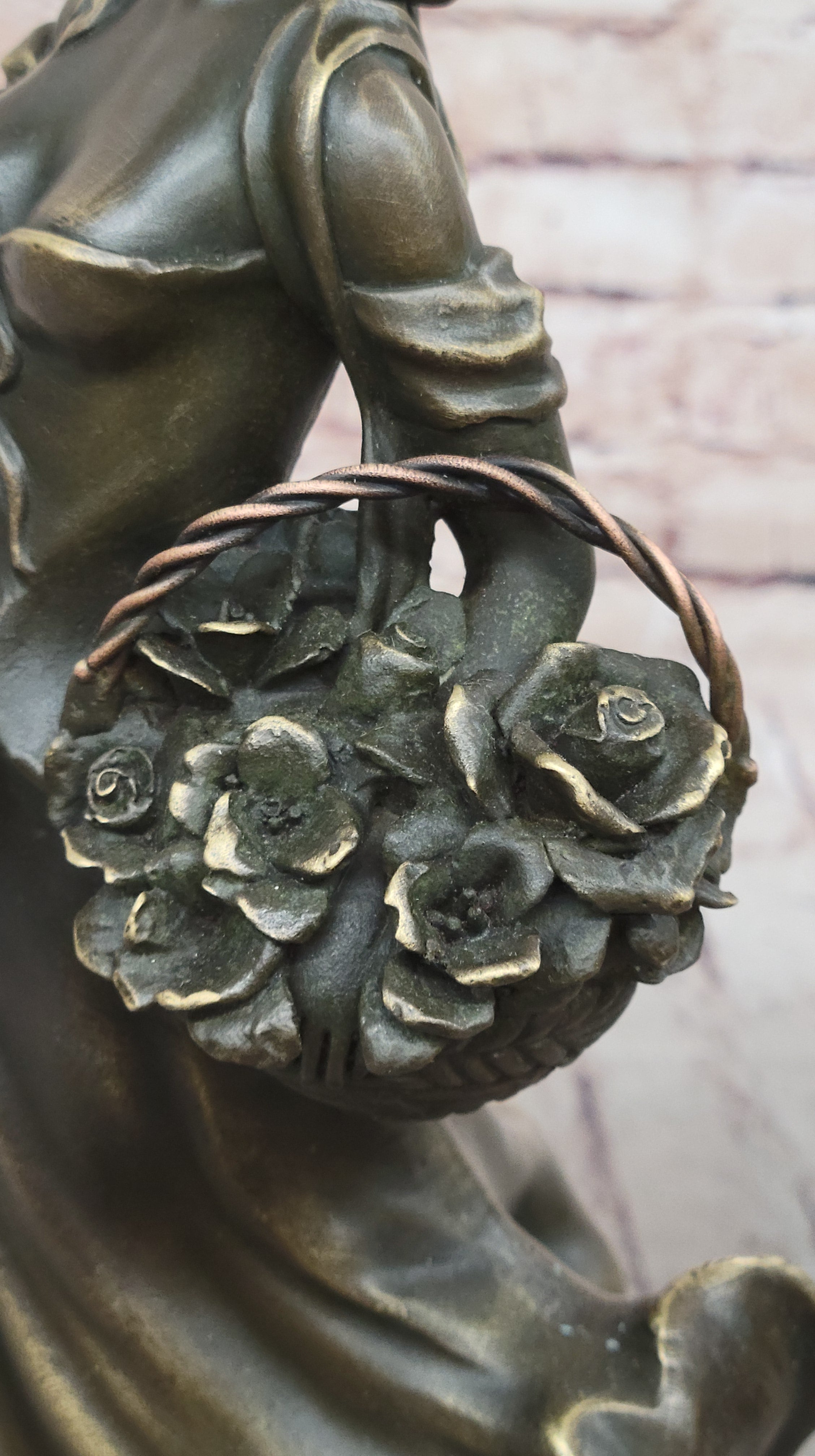 Young Woman Carrying Basket of Flowers - Bronze Sculpture by Milo