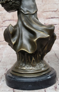 Young Woman Carrying Basket of Flowers - Bronze Sculpture by Milo