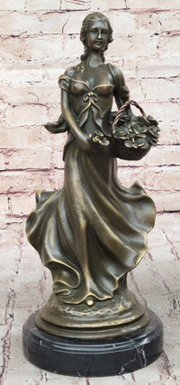 Young Woman Carrying Basket of Flowers - Bronze Sculpture by Milo