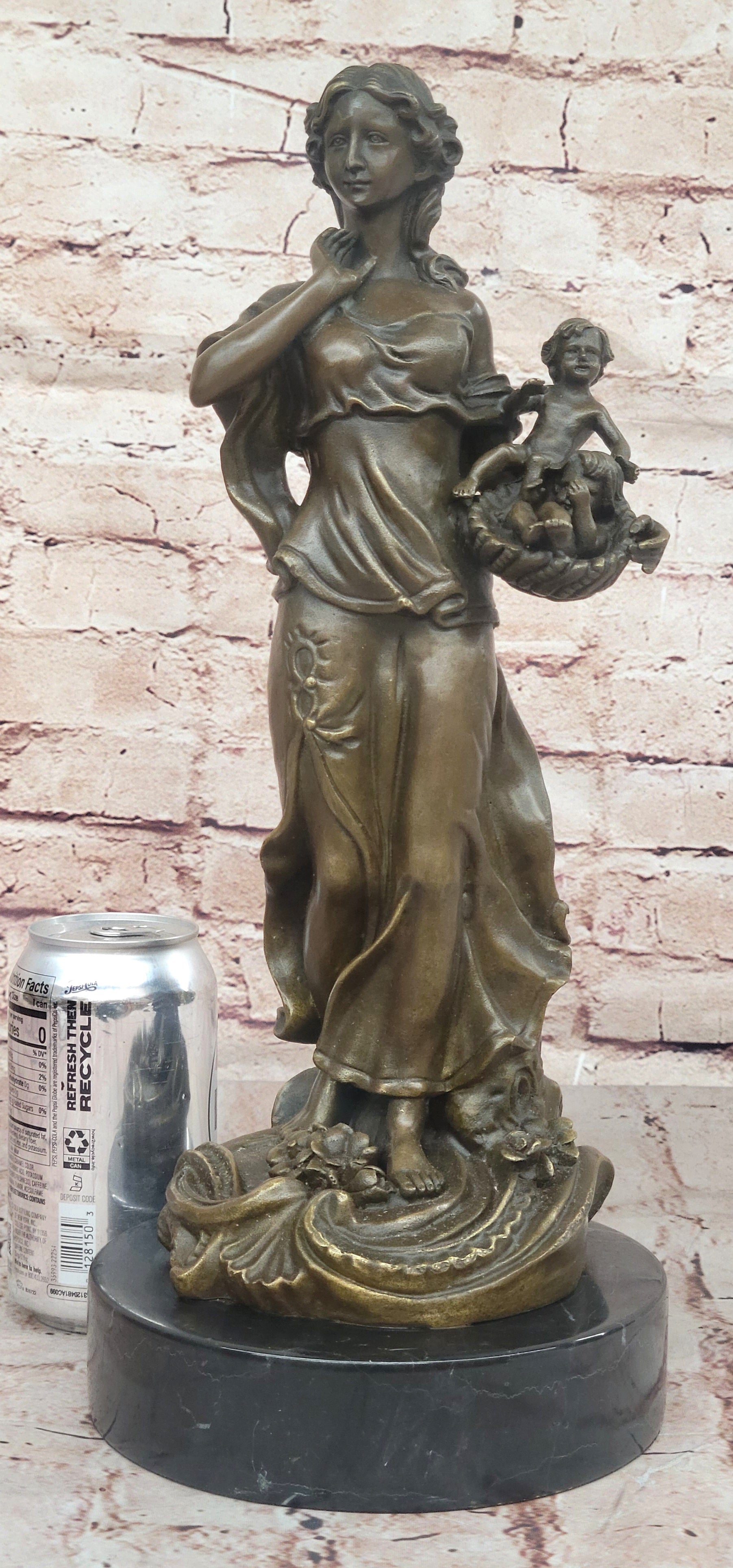 Bronze Mother and Child in Basket - Elegant Sculpture