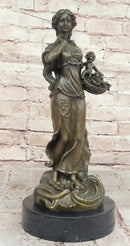 Bronze Mother and Child in Basket - Elegant Sculpture