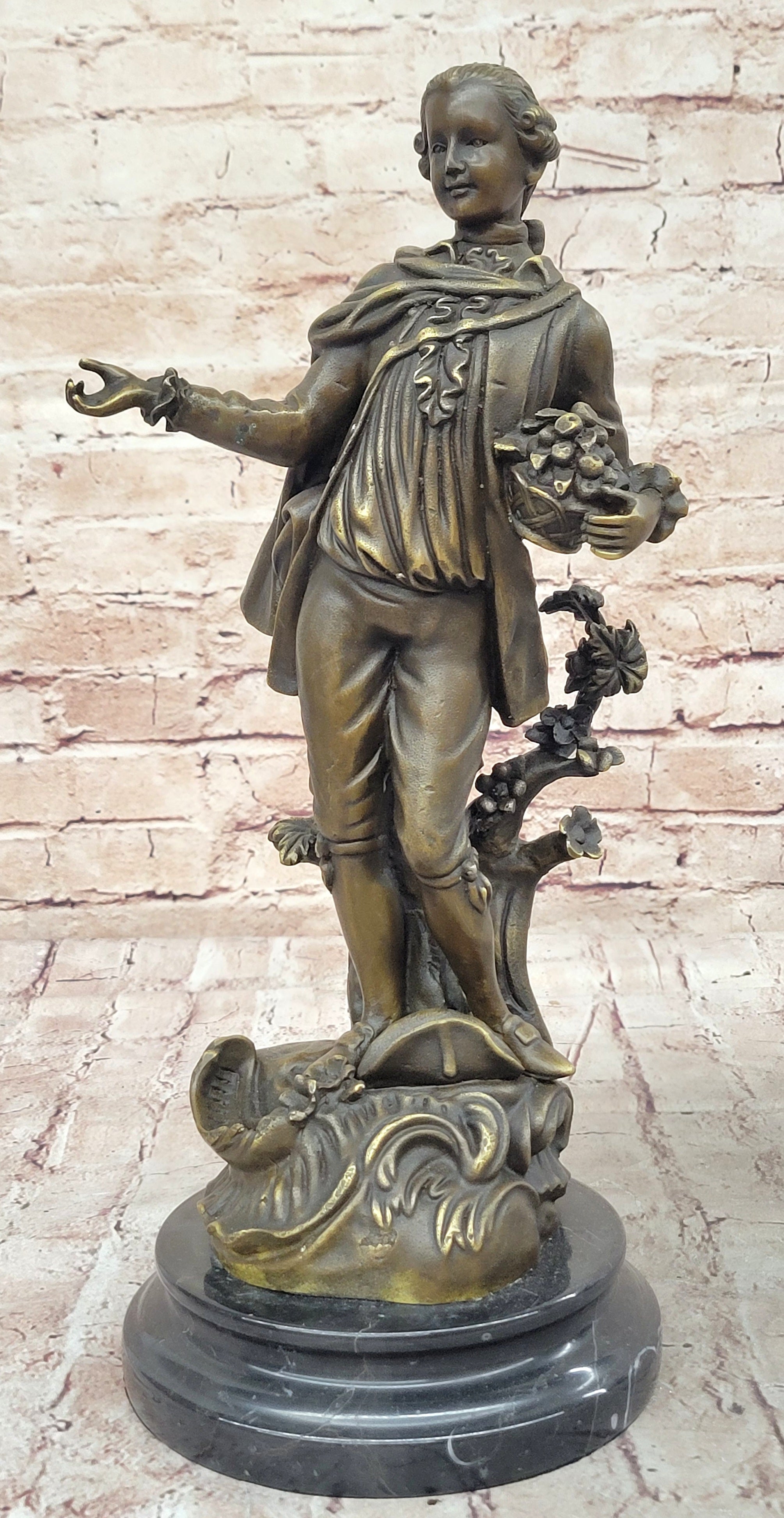 Colonial Era Man Holding Basket of Fruit - Bronze by Milo