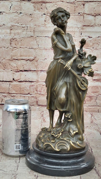 Young Woman Holding Banjo Guitar - Bronze Sculpture by Milo
