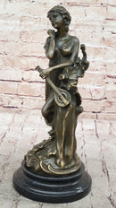 Young Woman Holding Banjo Guitar - Bronze Sculpture by Milo