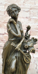 Young Woman Holding Banjo Guitar - Bronze Sculpture by Milo
