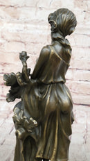 Young Woman Holding Banjo Guitar - Bronze Sculpture by Milo