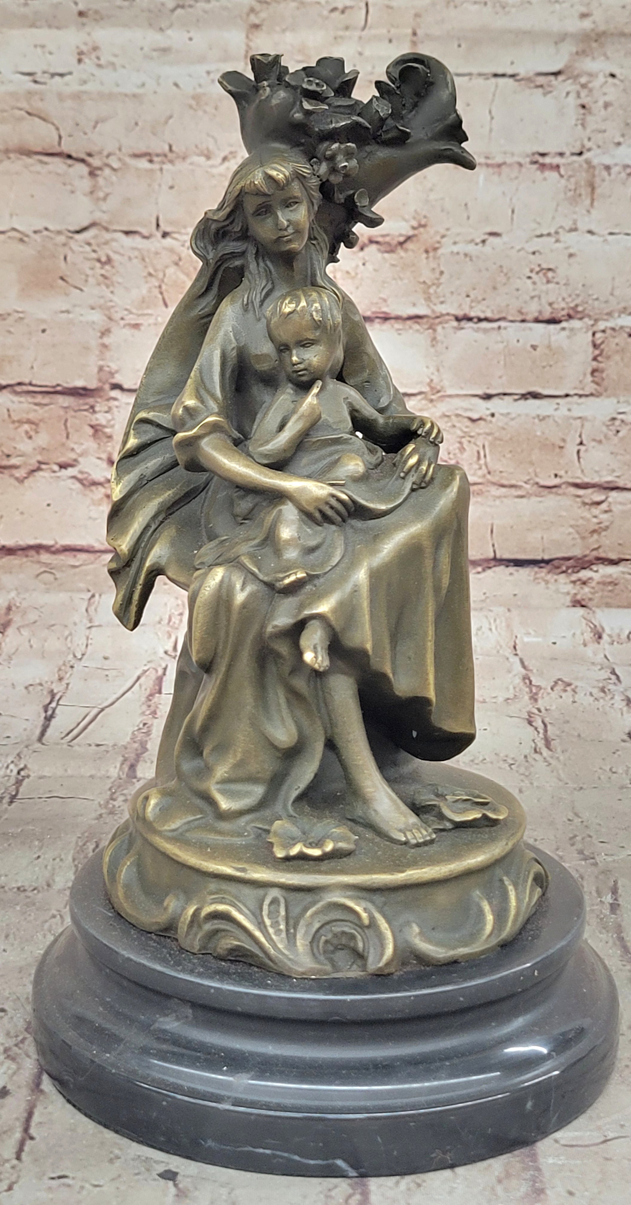 Signed Milo Mother Holding Baby Boy Maternity Bronze Sculpture