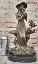 Young Lady Holding Puppy Dog - Signed Bronze Sculpture on Marble