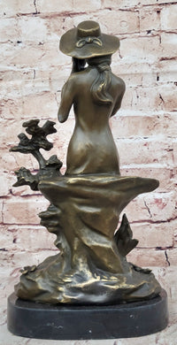 Young Lady Holding Puppy Dog - Signed Bronze Sculpture on Marble